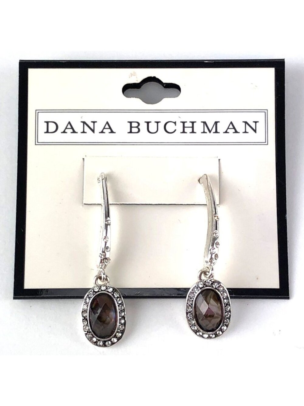 Dana Buchman Earrings Silver-tone Dangle Dark Purple Faux Abalone & Crystals